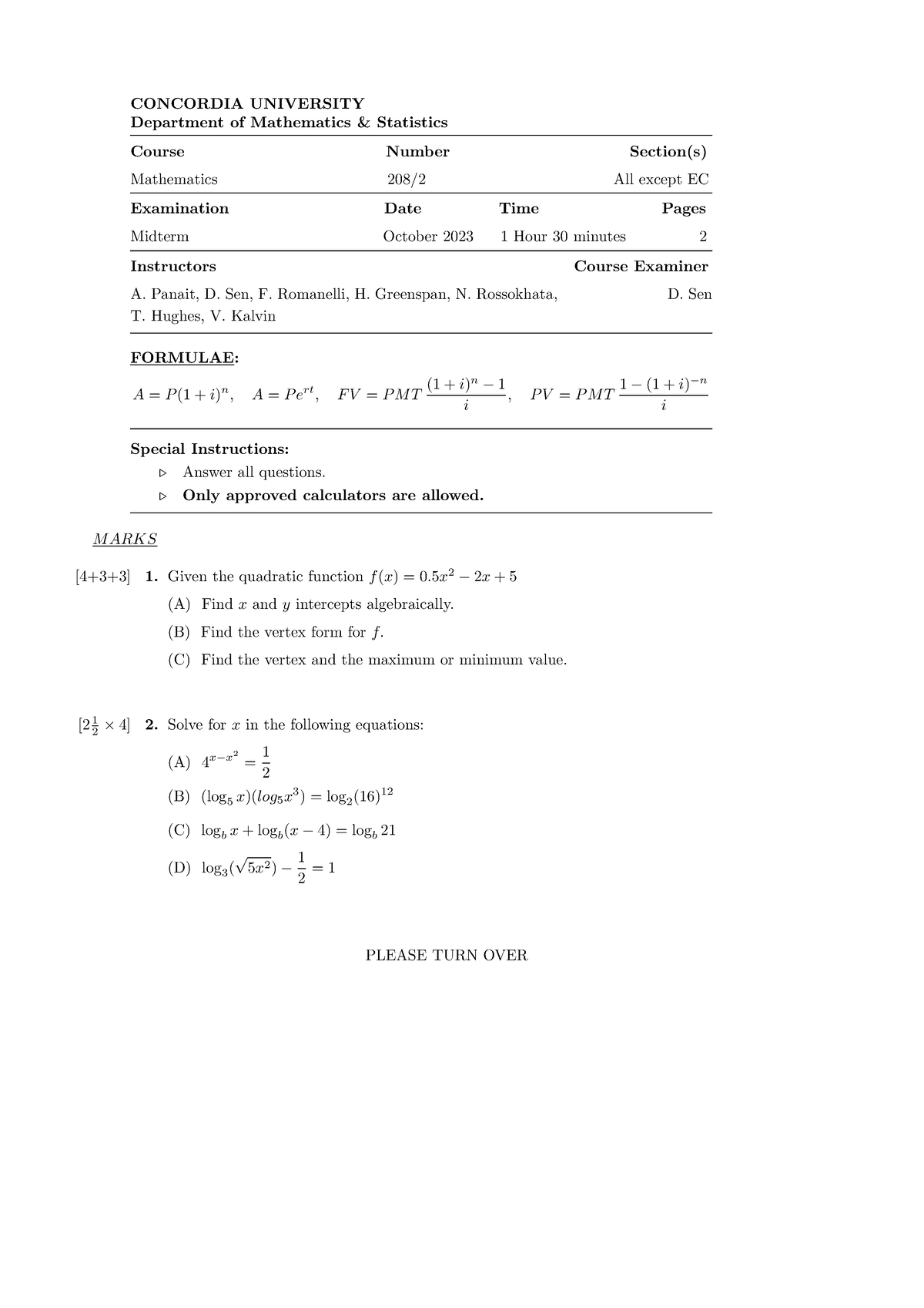 Midterm 2023F 208 - CONCORDIA UNIVERSITY Department Of Mathematics ...