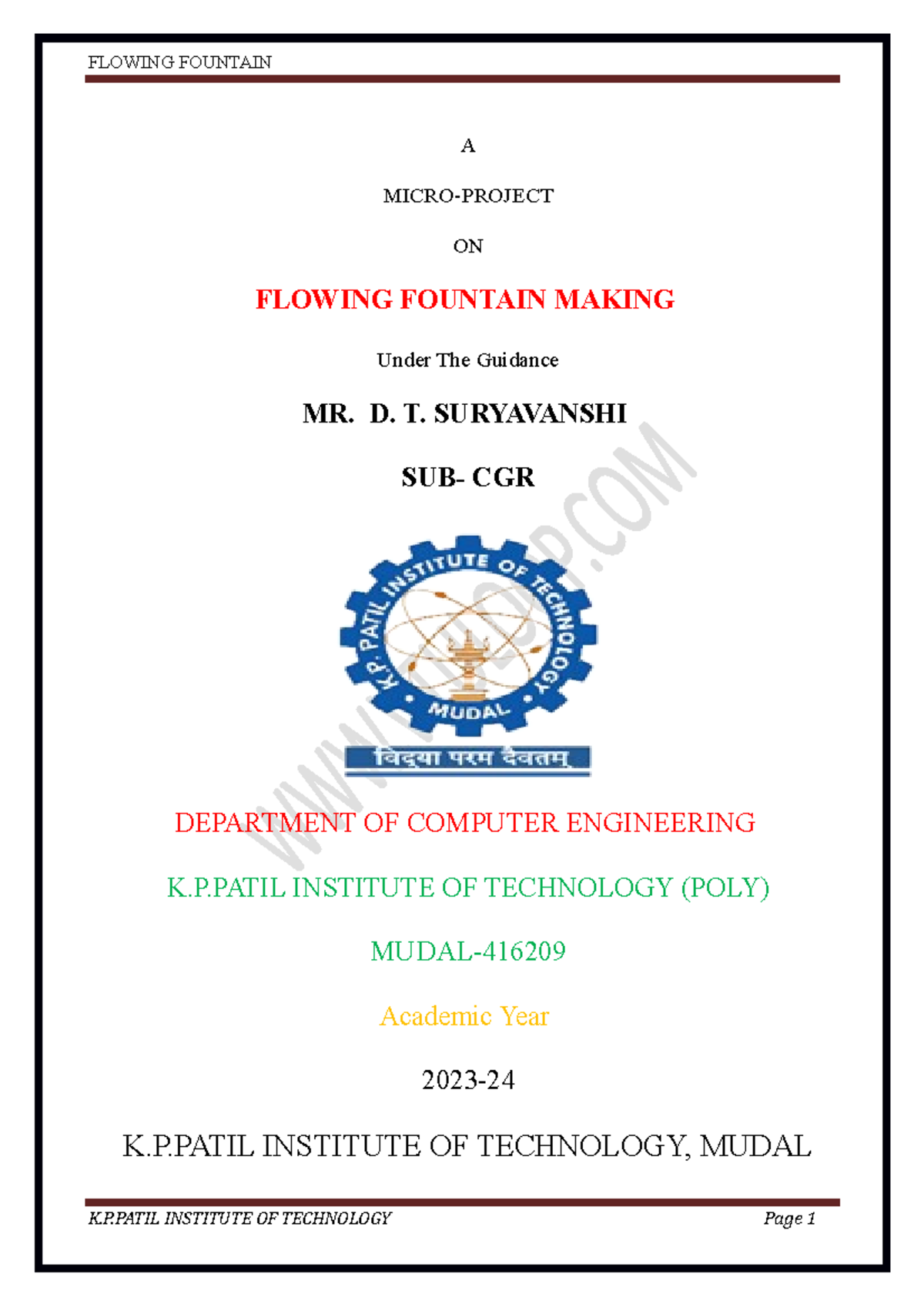 Flowing Fountain Making - A MICRO-PROJECT ON FLOWING FOUNTAIN MAKING