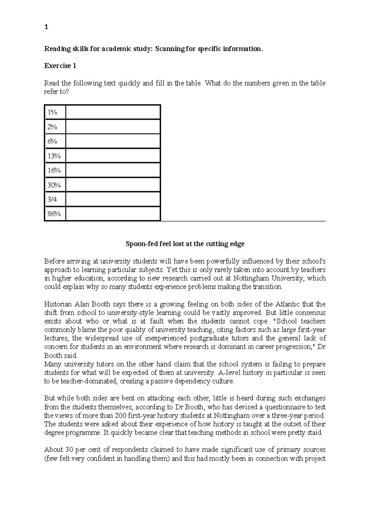 6. Exercises Scanning and Skimming Reading skills for academic