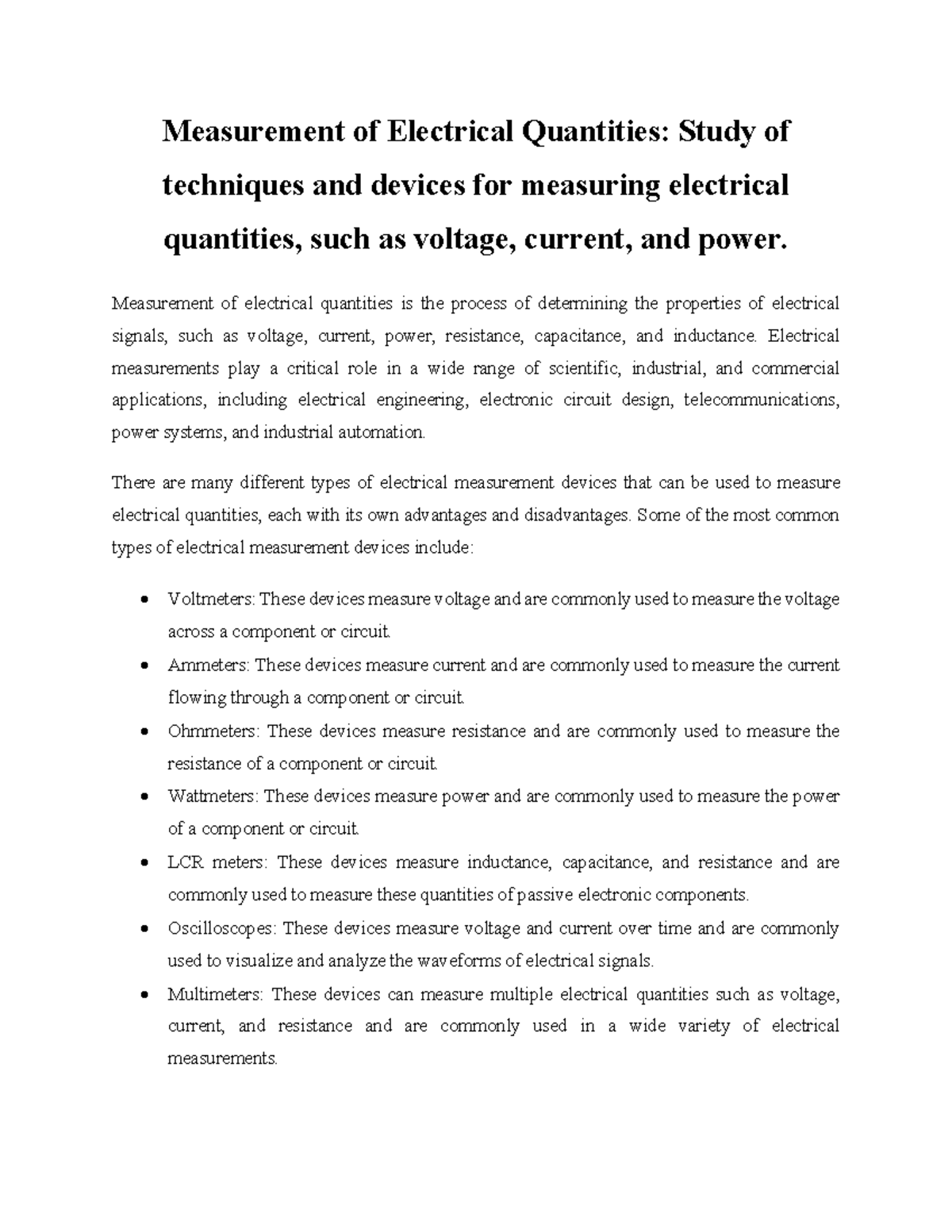 Measurement of Electrical Quantities Measurement of electrical
