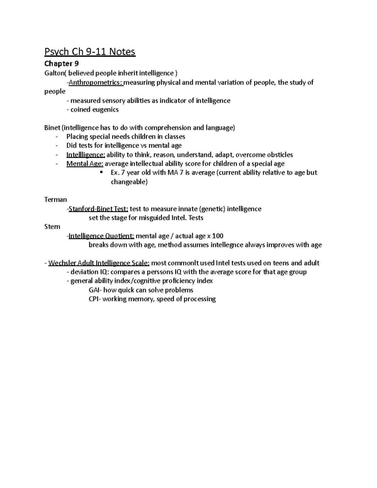 Psych Ch 9 - Lecture Notes 9 - Psych Ch 9-11 Notes Chapter 9 Galton ...