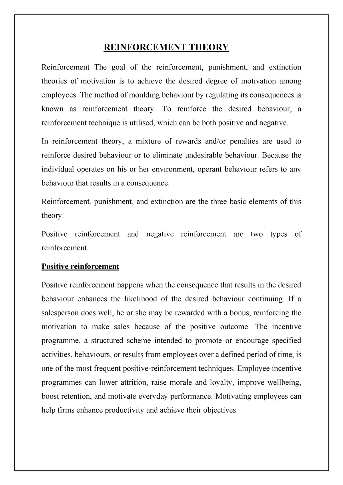 case study on reinforcement theory