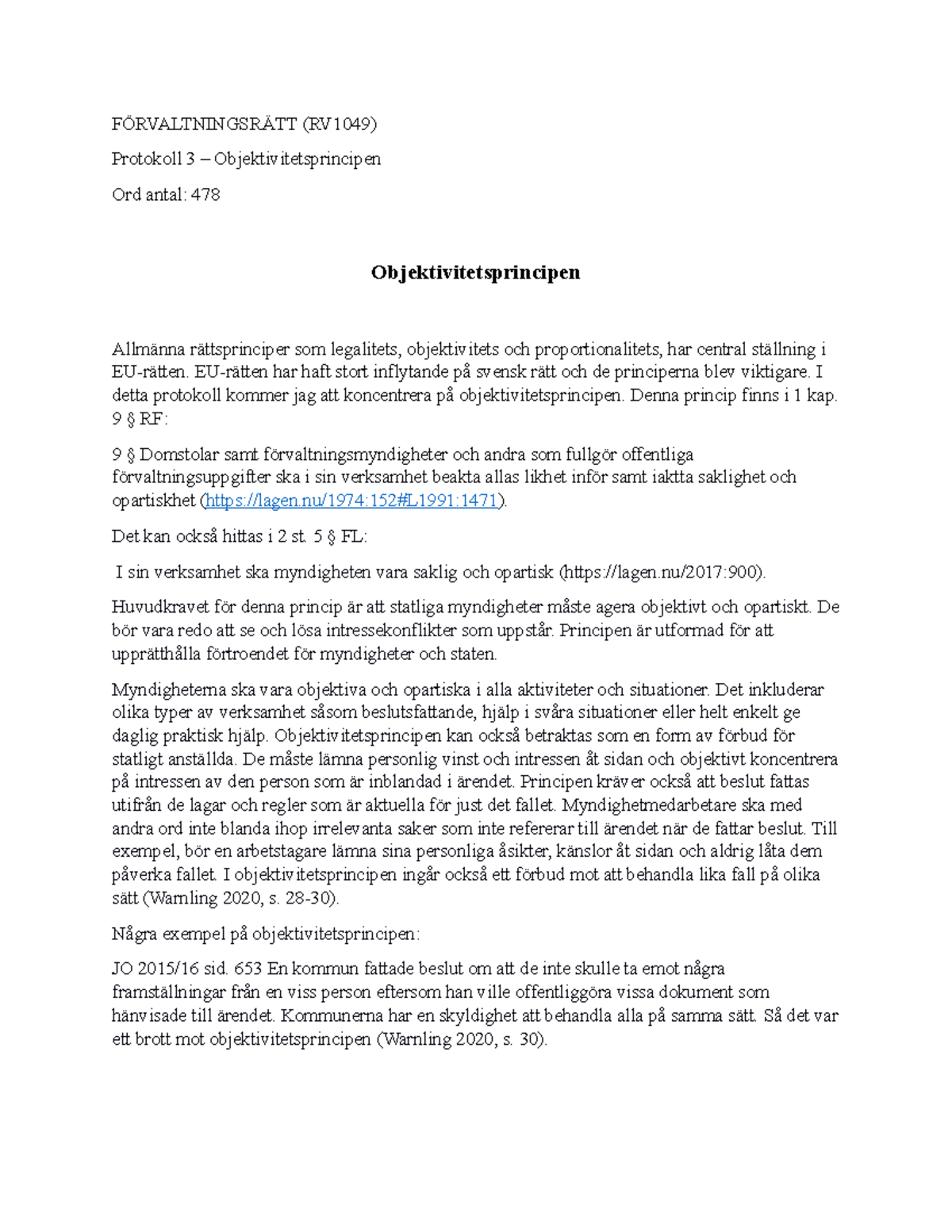 Protokoll 3 Seminarie Uppgift Förvaltningsrätt Fvdf - FÖRVALTNINGSRÄTT ...