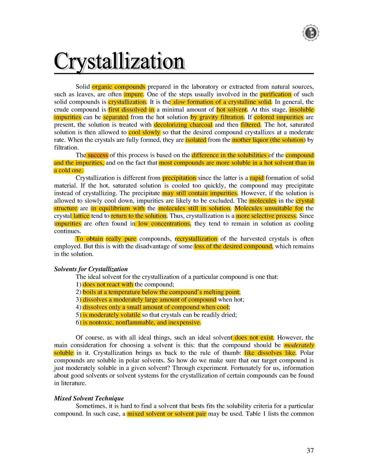 Experiment 1 Recrystallization Annotated - Solid Organic Compounds ...