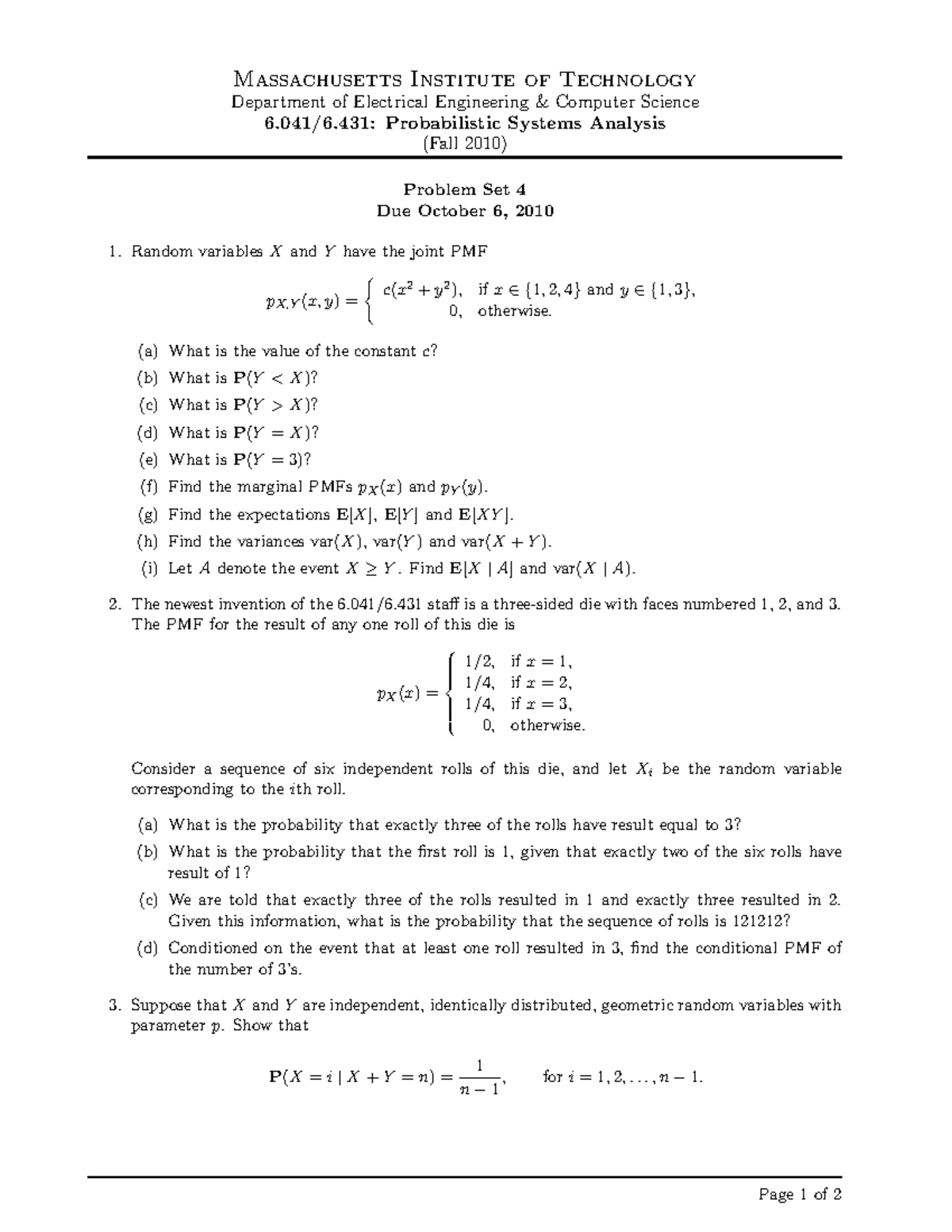 Seminar Assignments - Assignment 4 With Solutions - Massachusetts ...