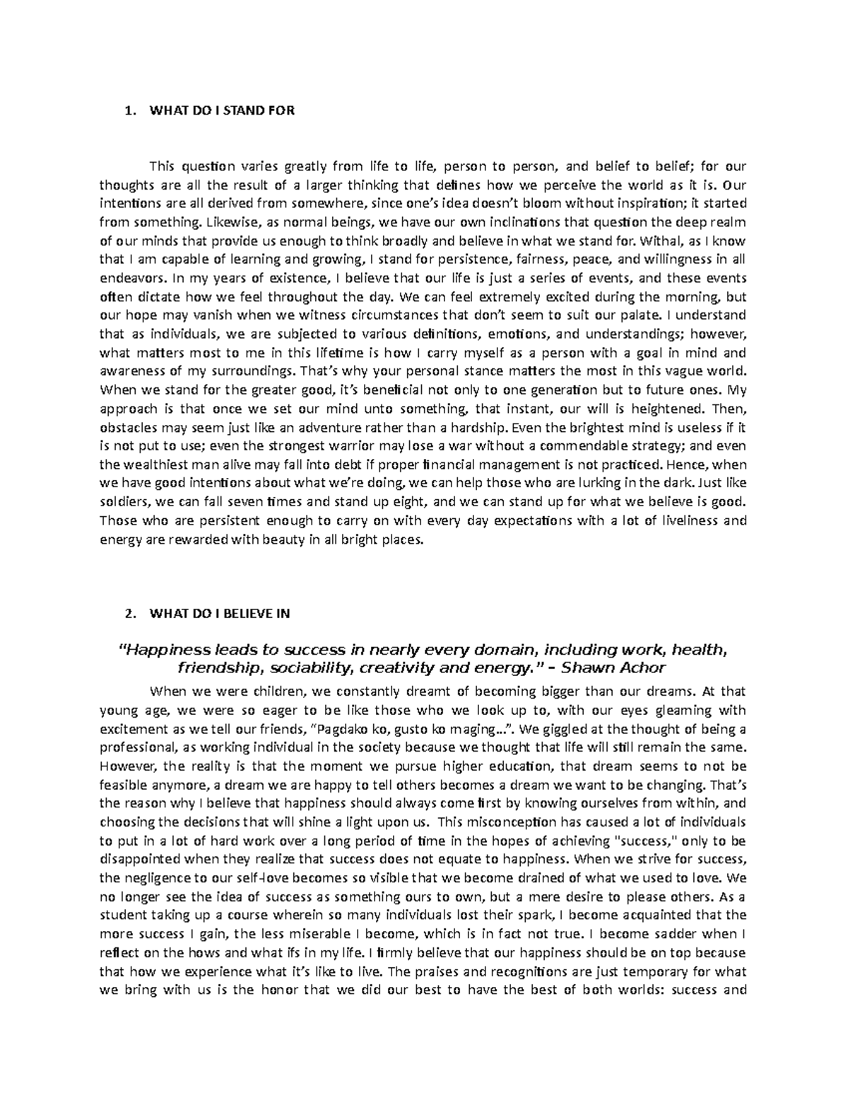 Midterm Orient 2 an activity 1. WHAT DO I STAND FOR This question