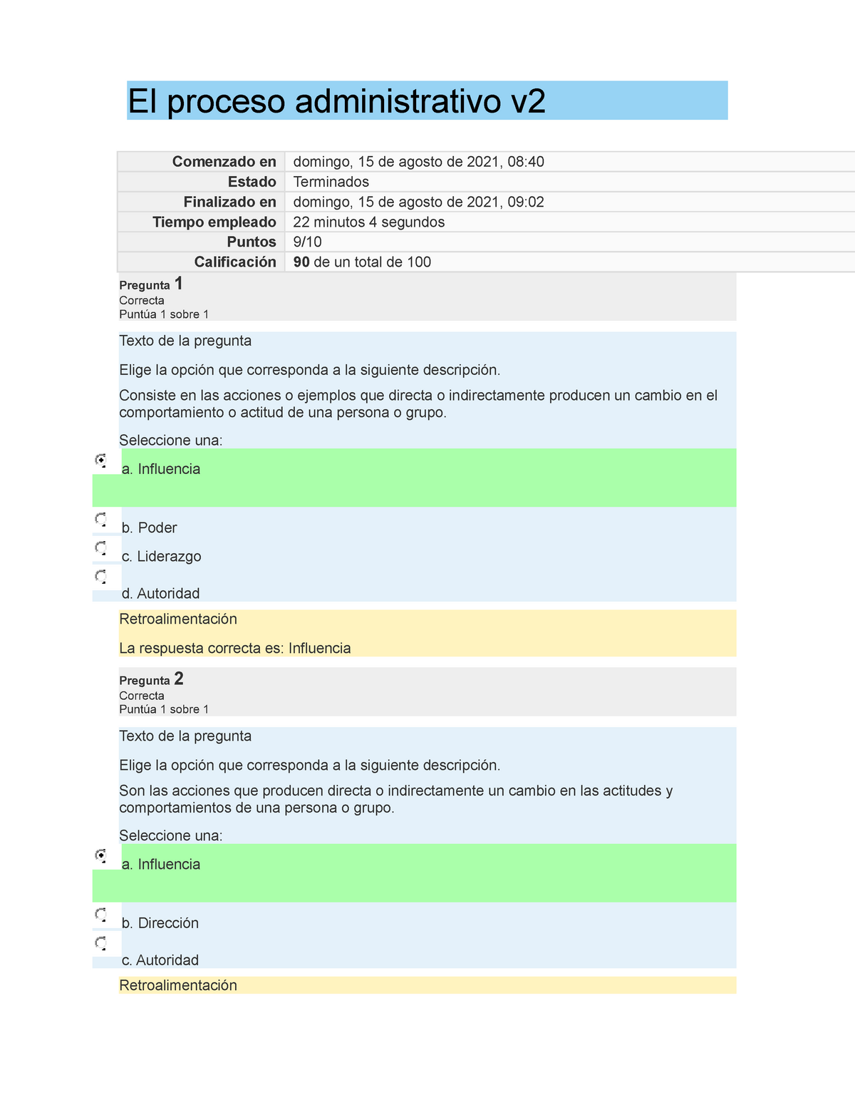 Proceso Administrativo - Examen Con Diez Preguntas Y Diez Respuestas ...