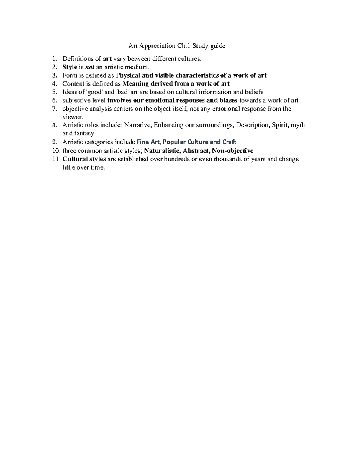 Art Apprectiation Ch.1 Study guide Art Appreciation Ch Study guide Definitions of art vary