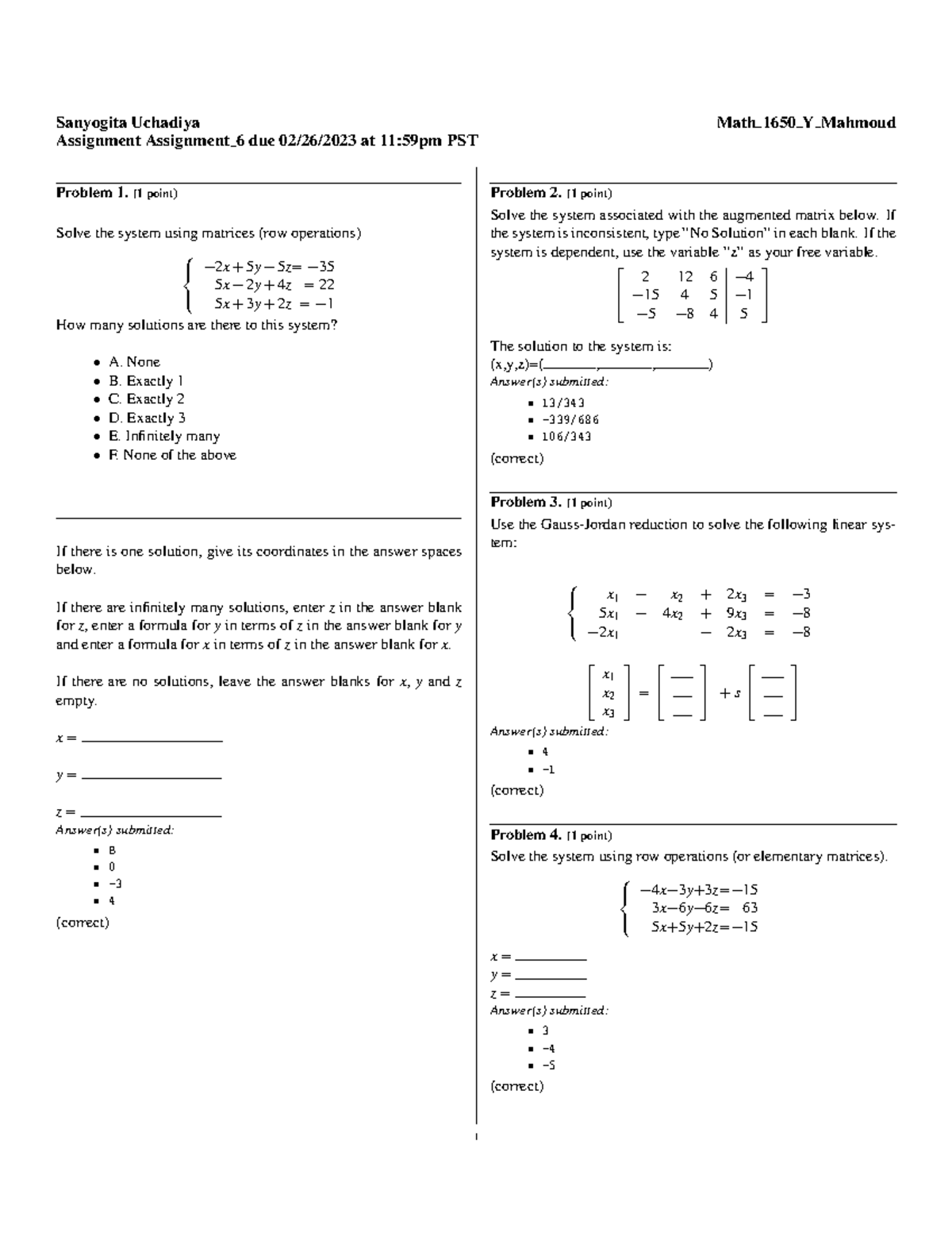 Solve linear systems and matrices - Studocu