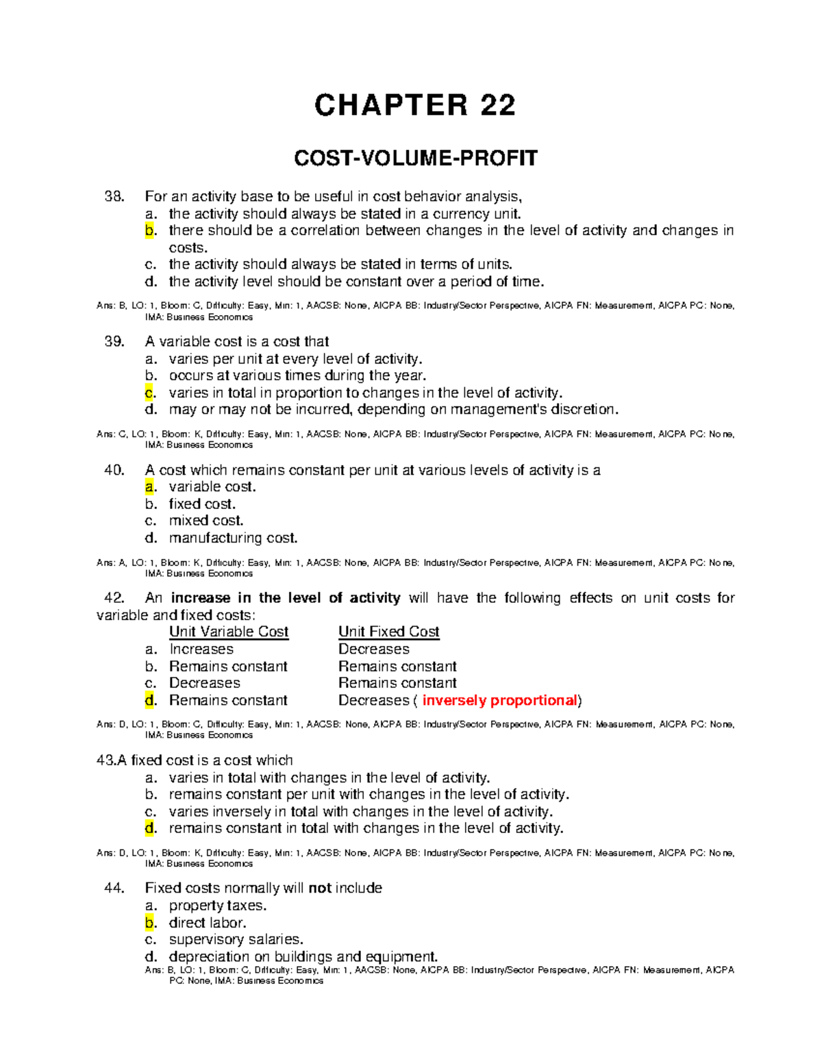 Ch22 - with answers - managerial accounting - CHAPTER 22 COST-VOLUME ...