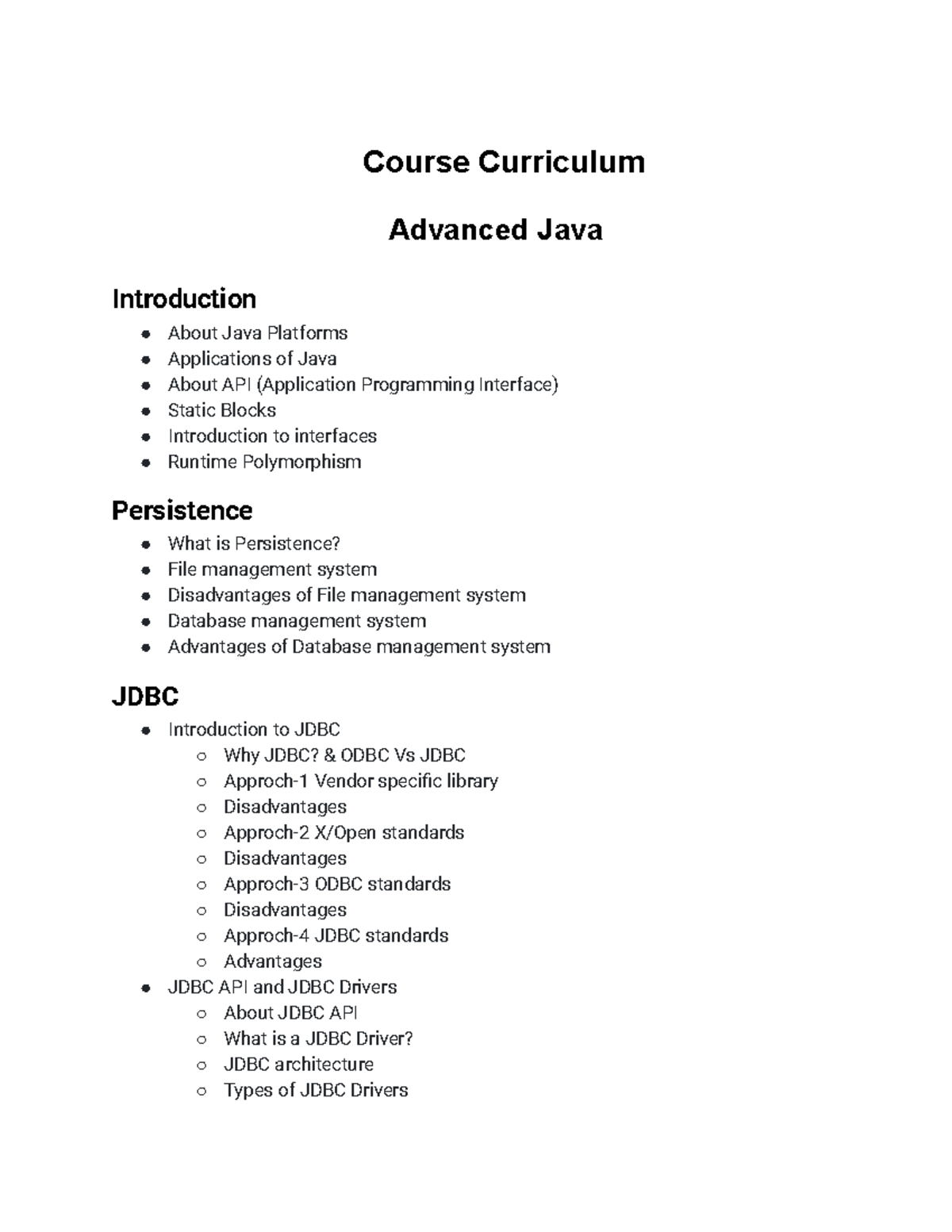 Advanced Java Course Curriculum - Course Curriculum Advanced Java ...
