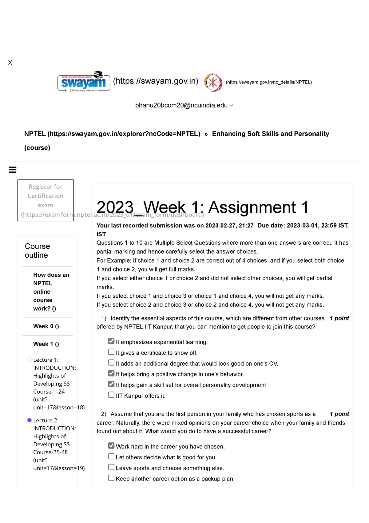 nptel german 1 assignment answers week 3