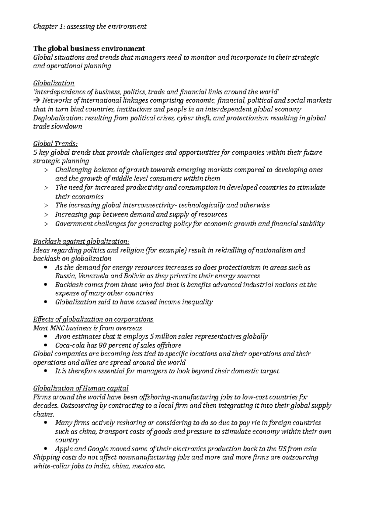 Chapter 1 - Lecture notes 1 - Chapter 1: assessing the environment The ...