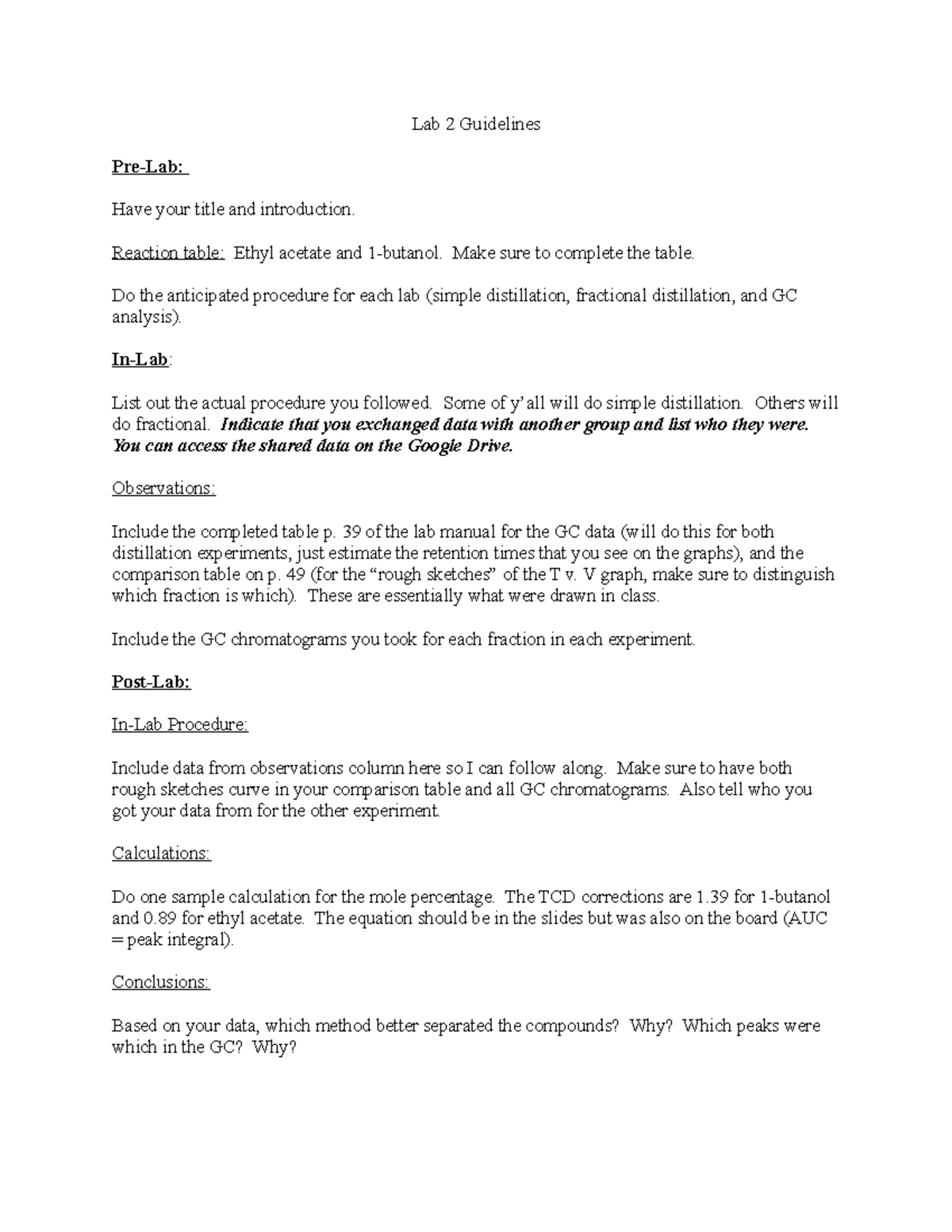 Lab 2 Notebook Guidelines Lab 2 Guidelines PreLab Have your title and introduction. Reaction