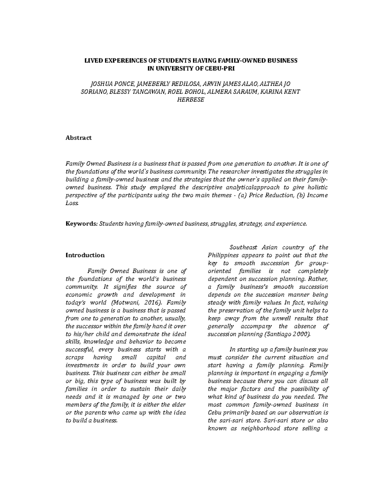 2P Practical Research Reference - Abstract Family Owned Business is a ...
