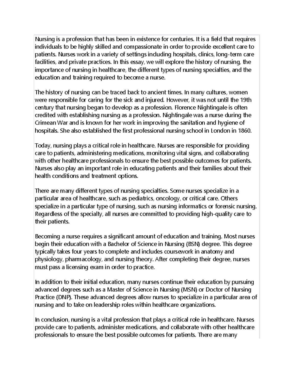 Doc2 - In class material - Nursing is a profession that has been in ...