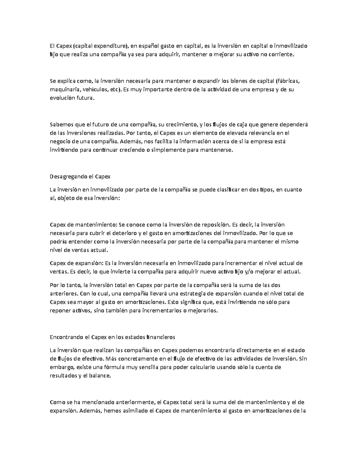 El Capex Se Explica Como La Inversi n Necesaria Para Mantener O Expandir Los Bienes De 