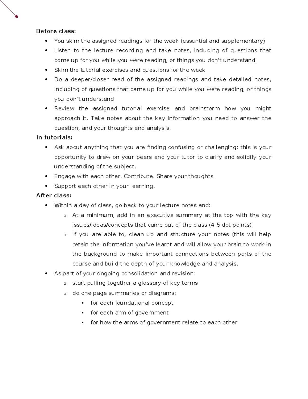 Government and public Law Notes - Before class: You skim the assigned ...