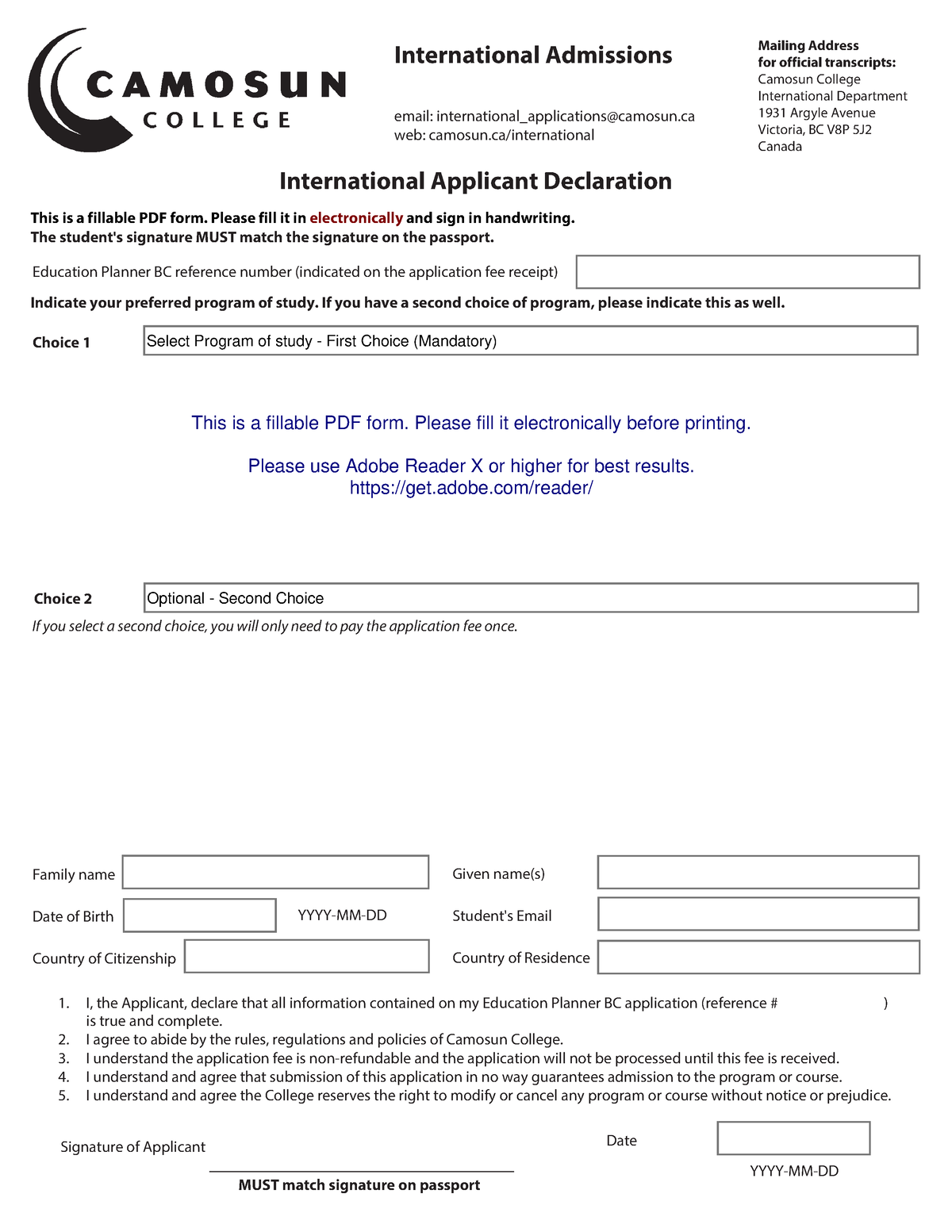 International Supplemental Form - International Admissions Mailing ...