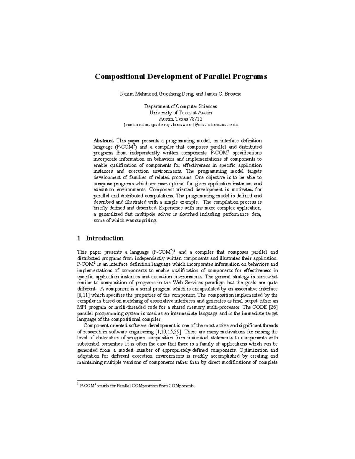Compositional Development of Parallel Programs - Browne Department of ...