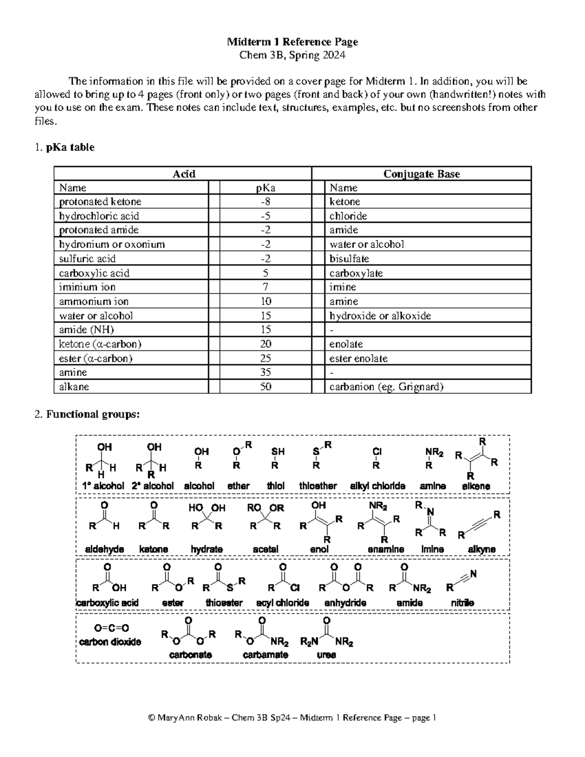 Midterm 1 Notes 3b Sp24 - © Maryann Robak – Chem 3b Sp2 4 – Midterm 1 