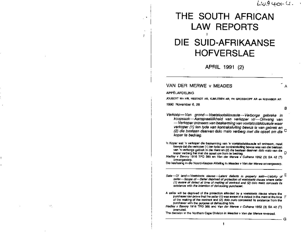 LPL4801 Van der Merwe v Meades - lpl4801 - Unisa - Studocu
