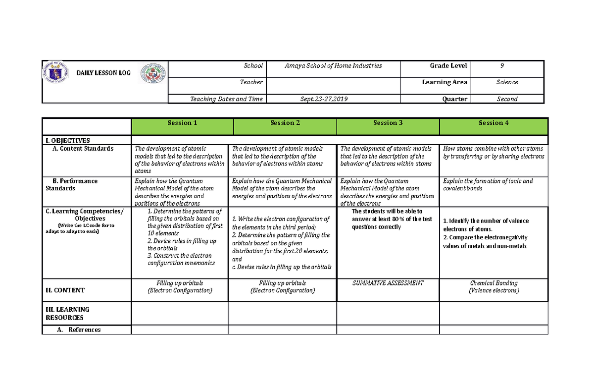 Dll-23-27 - Nnnnn - Daily Lesson Log School Amaya School Of Home 