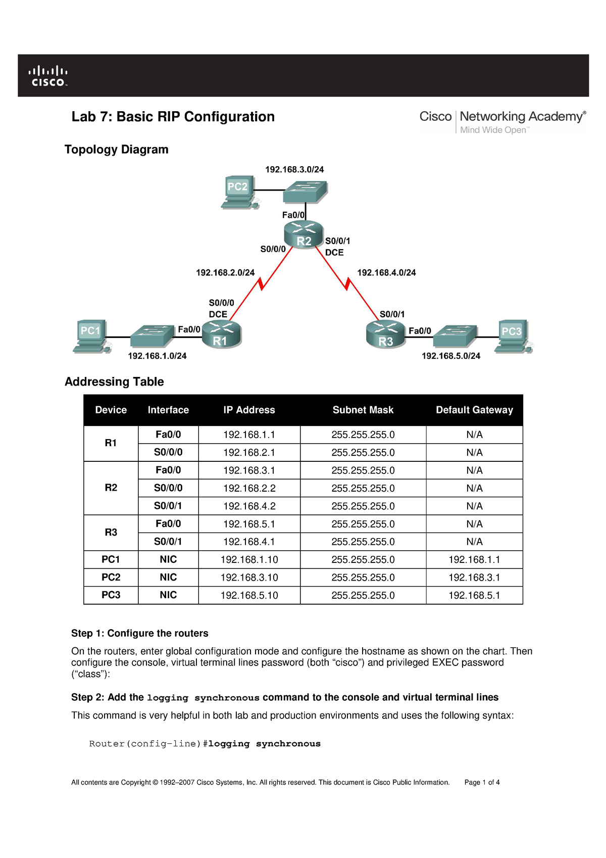 Lab4.2 - RIP Routing - Hello Everyone - Lab 7: Basic RIP Configuration ...