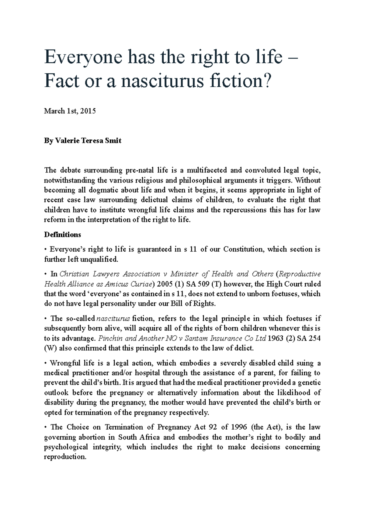 Case summary analysis^LJeveryone has a right to life fact or a ...