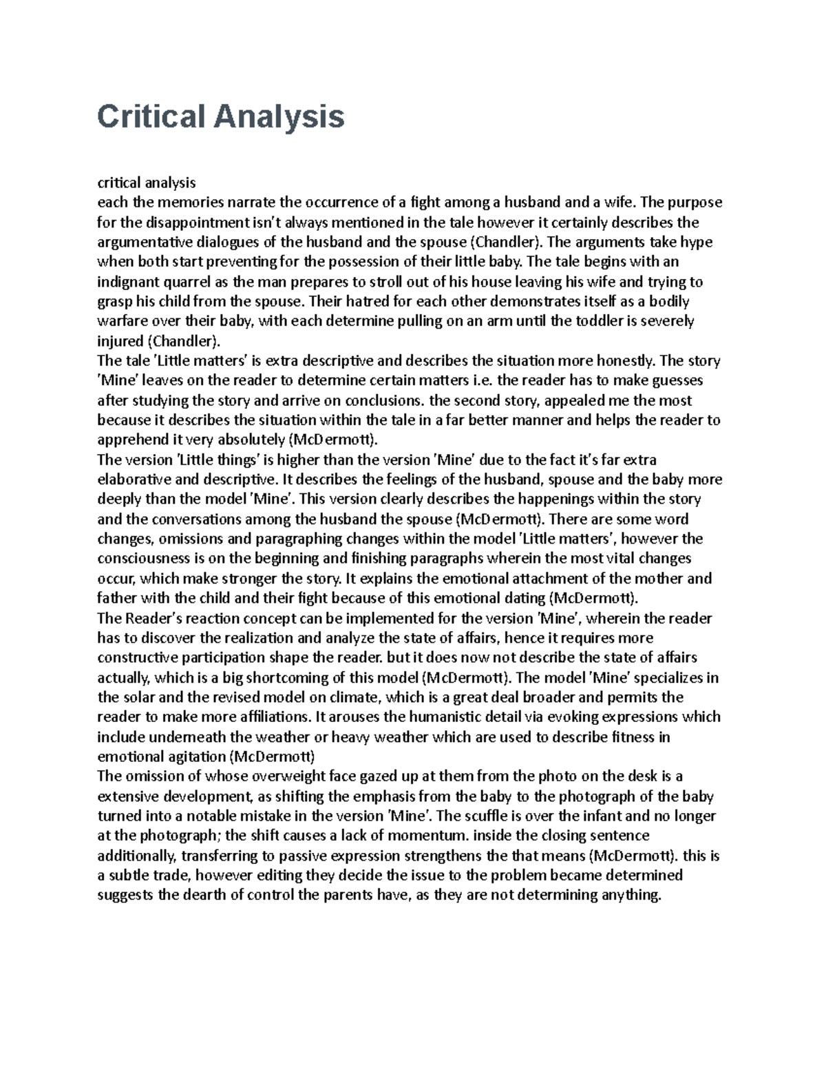 Critical Analysis - Critical Analysis critical analysis each the ...
