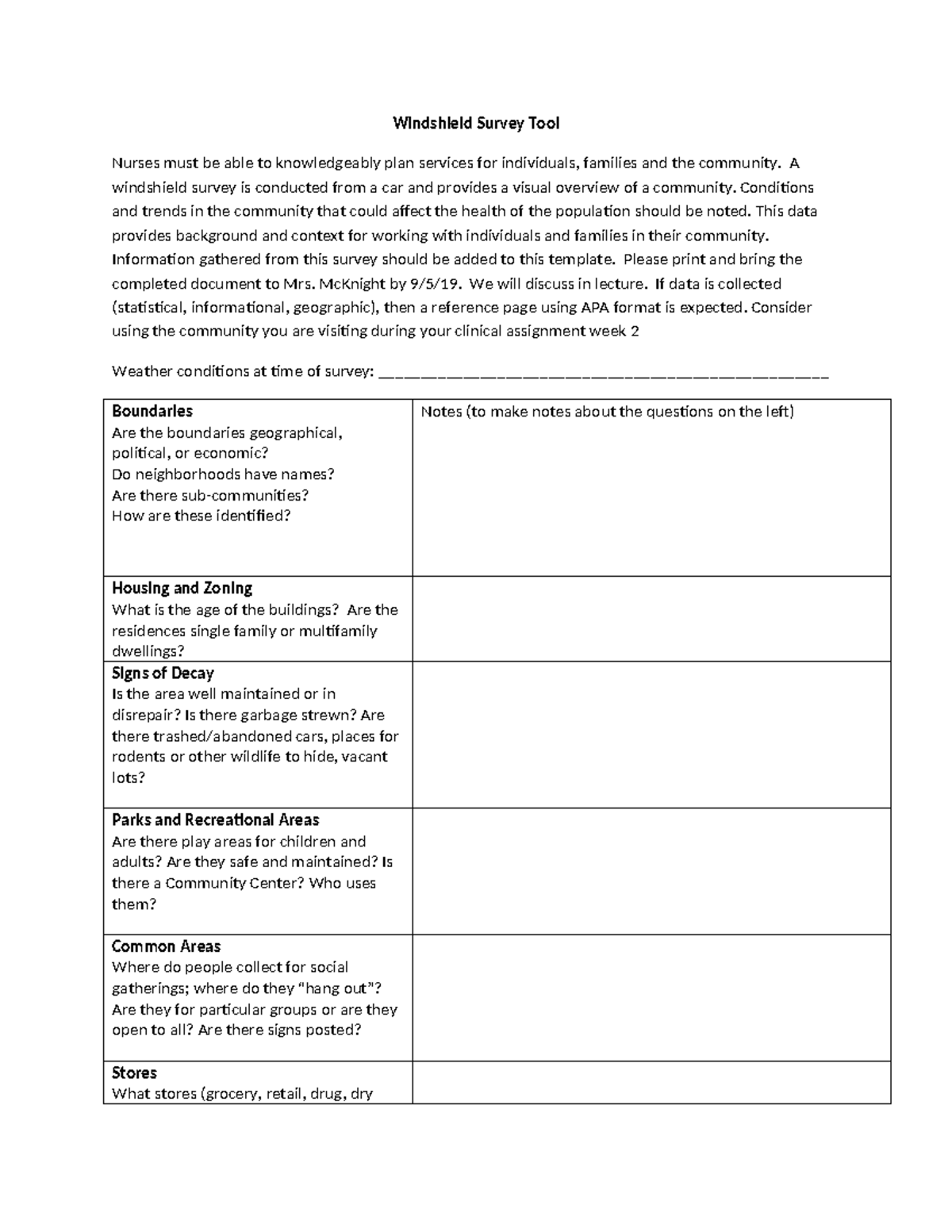 Windshield Survey Tool - Windshield Survey Tool Nurses must be able to ...