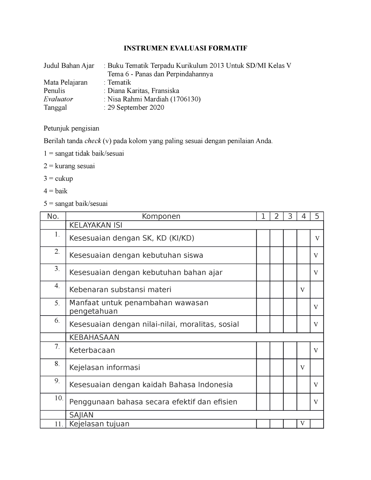 Instrumen Evaluasi Formatif - INSTRUMEN EVALUASI FORMATIF Judul Bahan ...