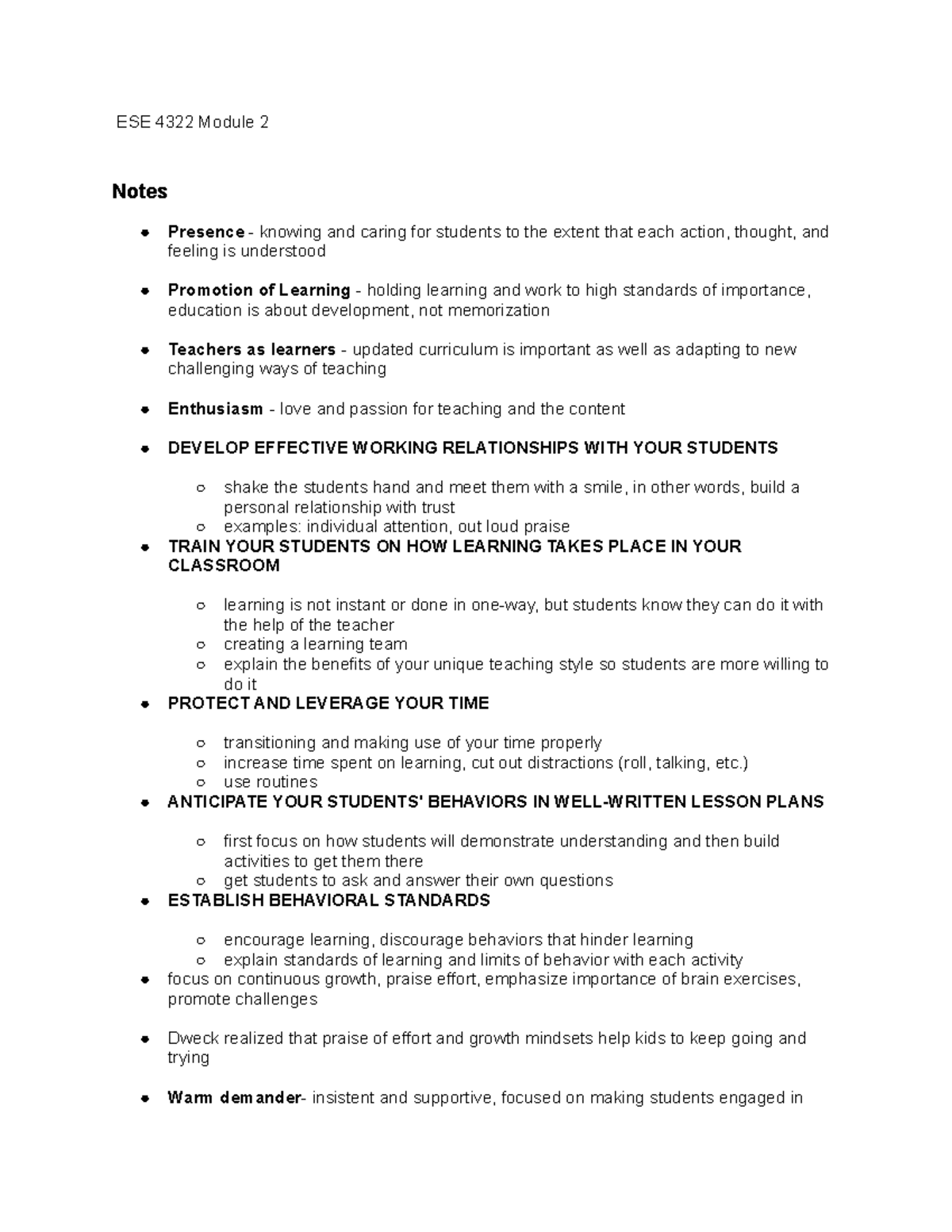 ESE 4322 Module 2 - ESE 4322 Module 2 Notes Presence - knowing and ...