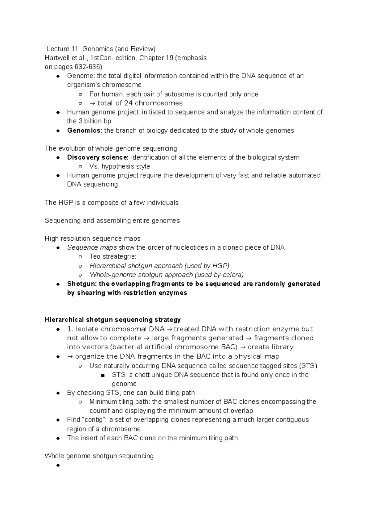 HMB265 Reading Notes Lecture 11 reading Genomics (and Review) - Lecture ...