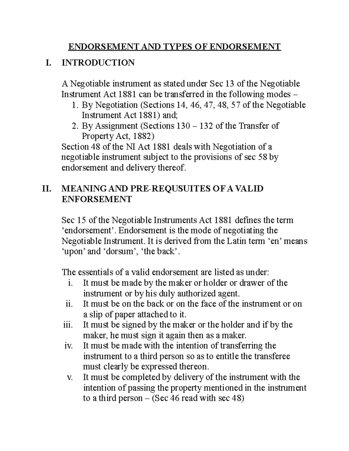 Banking Law Endorsement and its types ENDORSEMENT AND TYPES OF