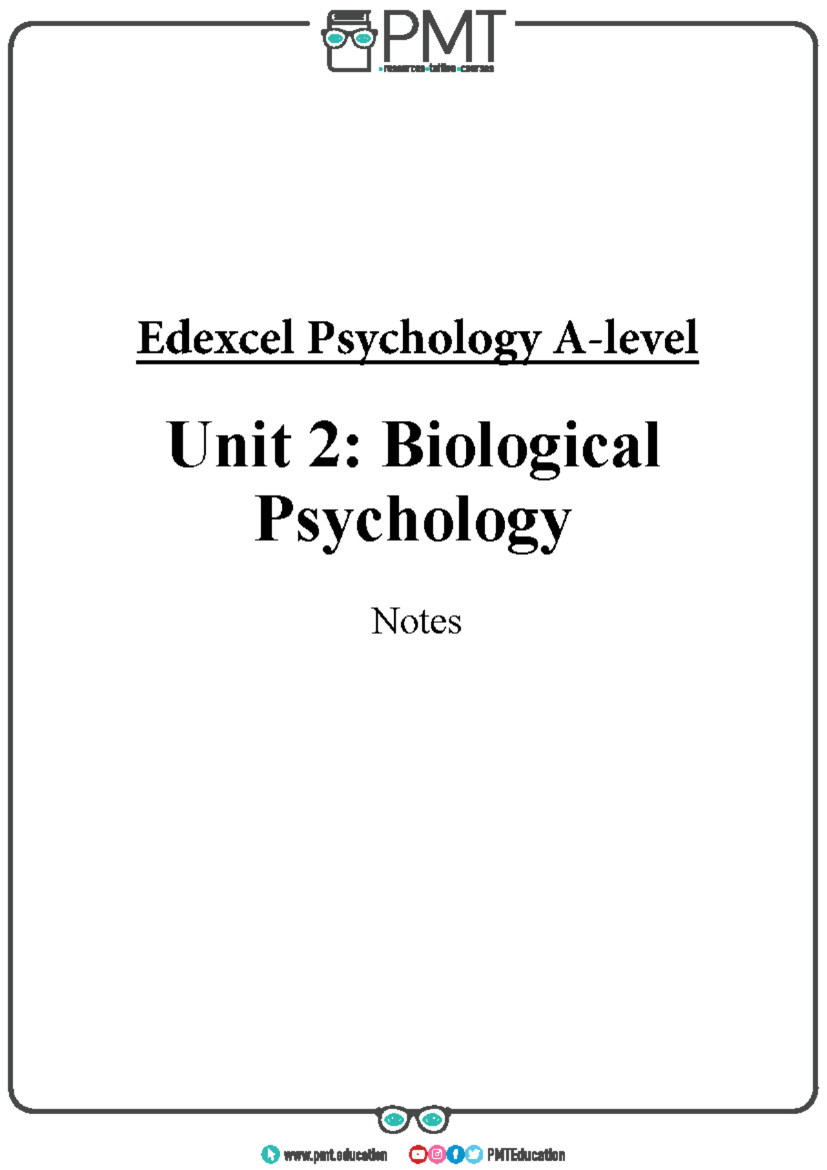 Detailed Notes Of Biological Psychology Edexcel Psychology A Level Notes Unit 2 Biological 8403