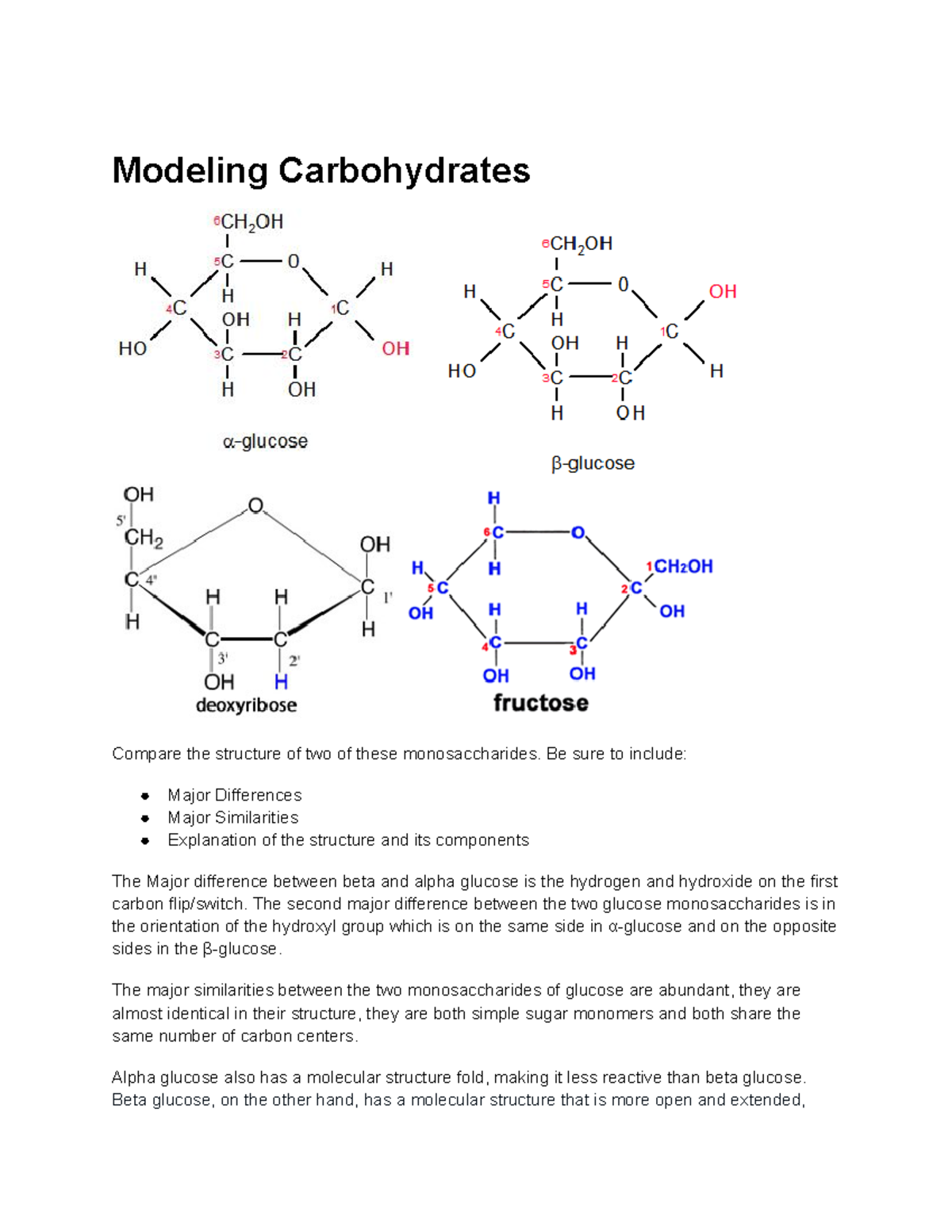 Modeling Carbohydrates Modeling Carbohydrates Compare the structure
