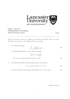 Math102 Test2022 - MATH102/271b– End-of-Module Test 13th December 2022 ...