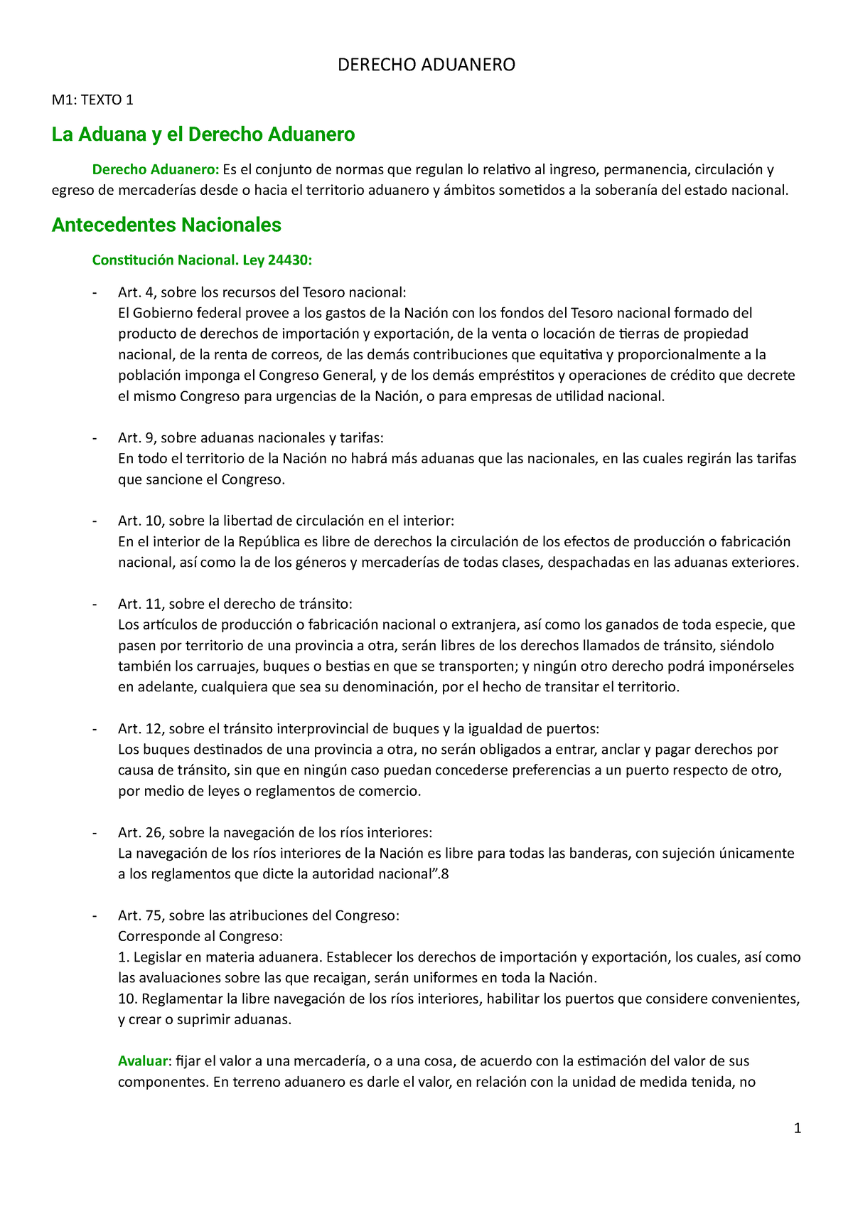 Derecho Aduanero M1 Y M2 Derecho Aduanero M1 Texto 1 La Aduana Y El Derecho Aduanero Derecho 2893