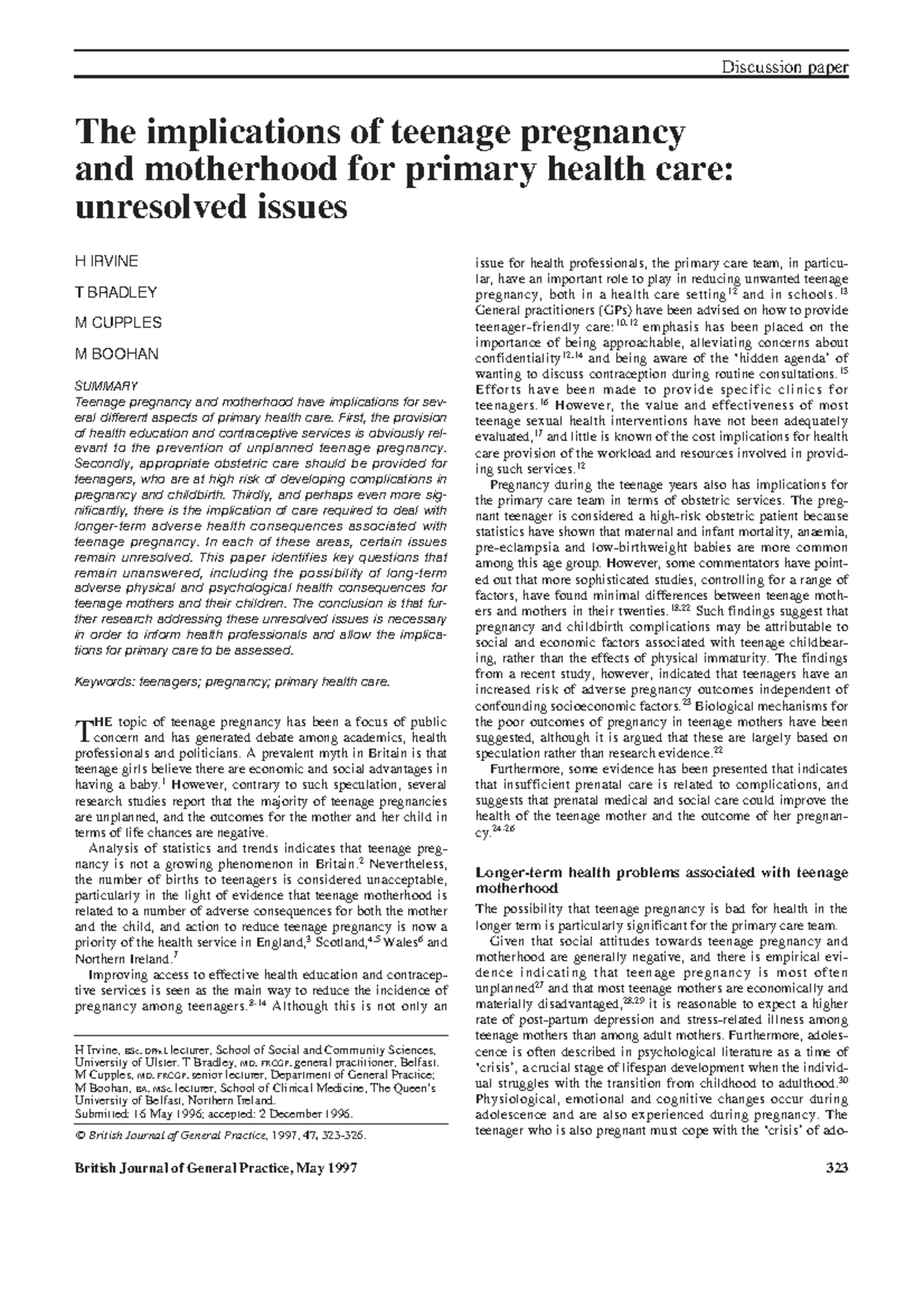 9219414 - journal - British Journal of General Practice, May 1997 323 ...