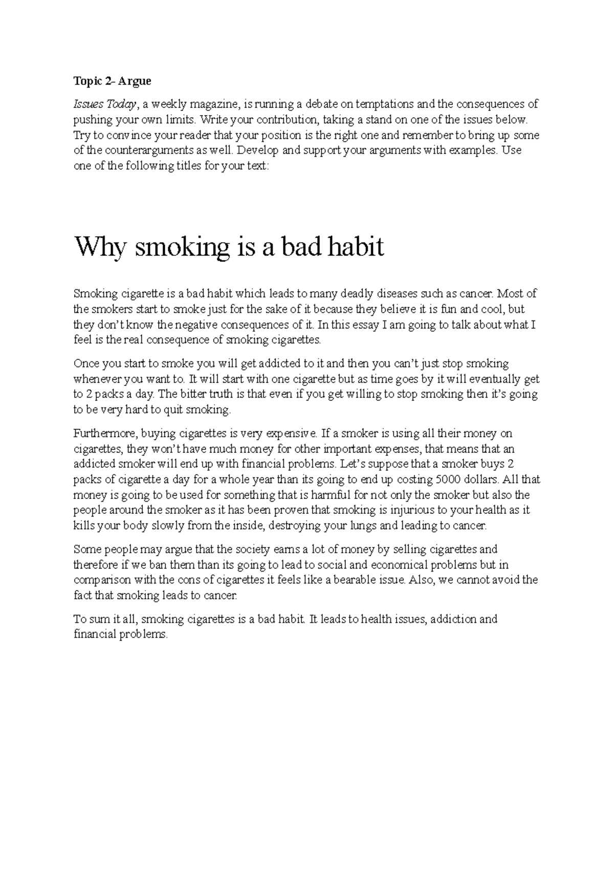 smoking is bad argumentative essay