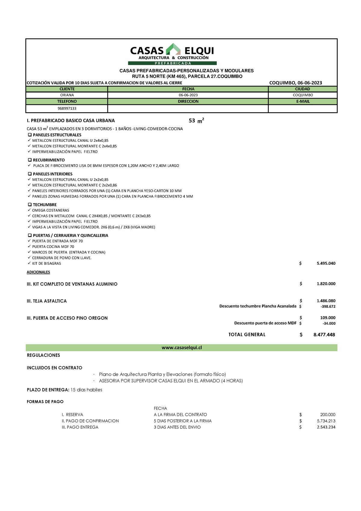 Cotizacion Oriana 53 M2 - COTIZACI”N VALIDA POR 10 DIAS SUJETA A ...