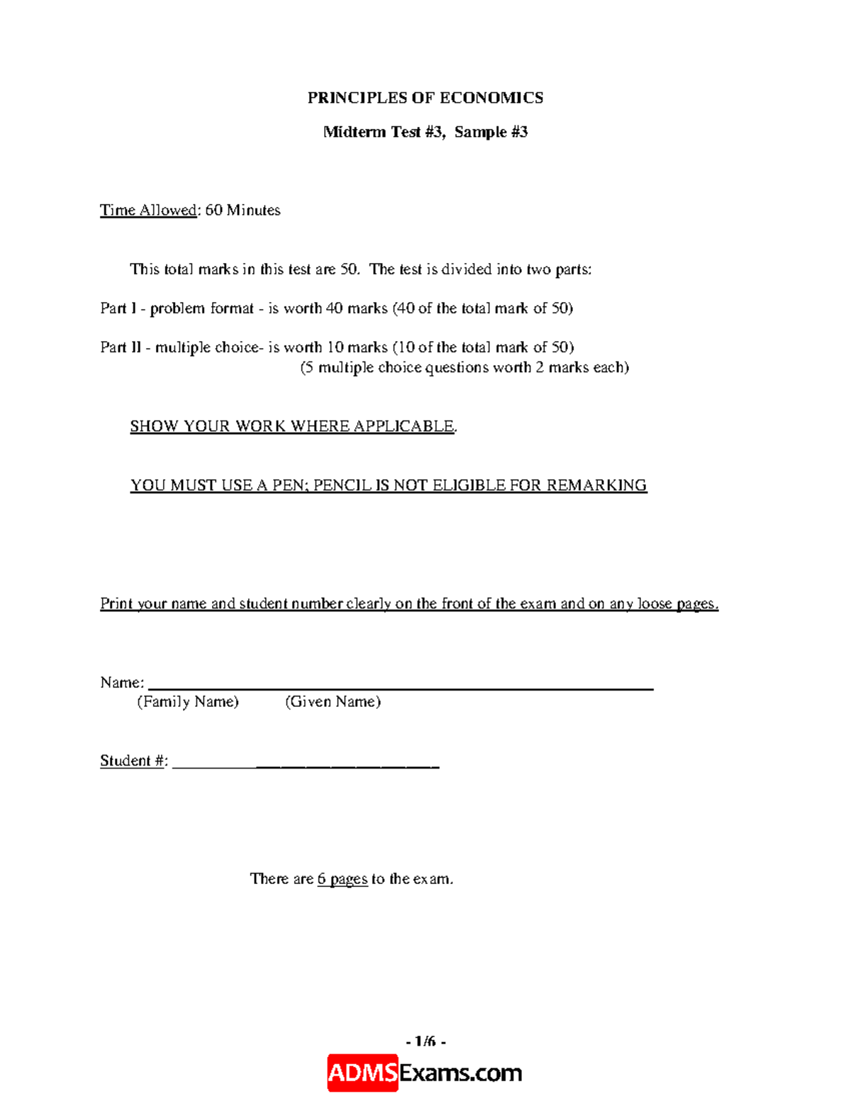 Exam 2012, questions and answers - PRINCIPLES OF ECONOMICS Midterm Test ...