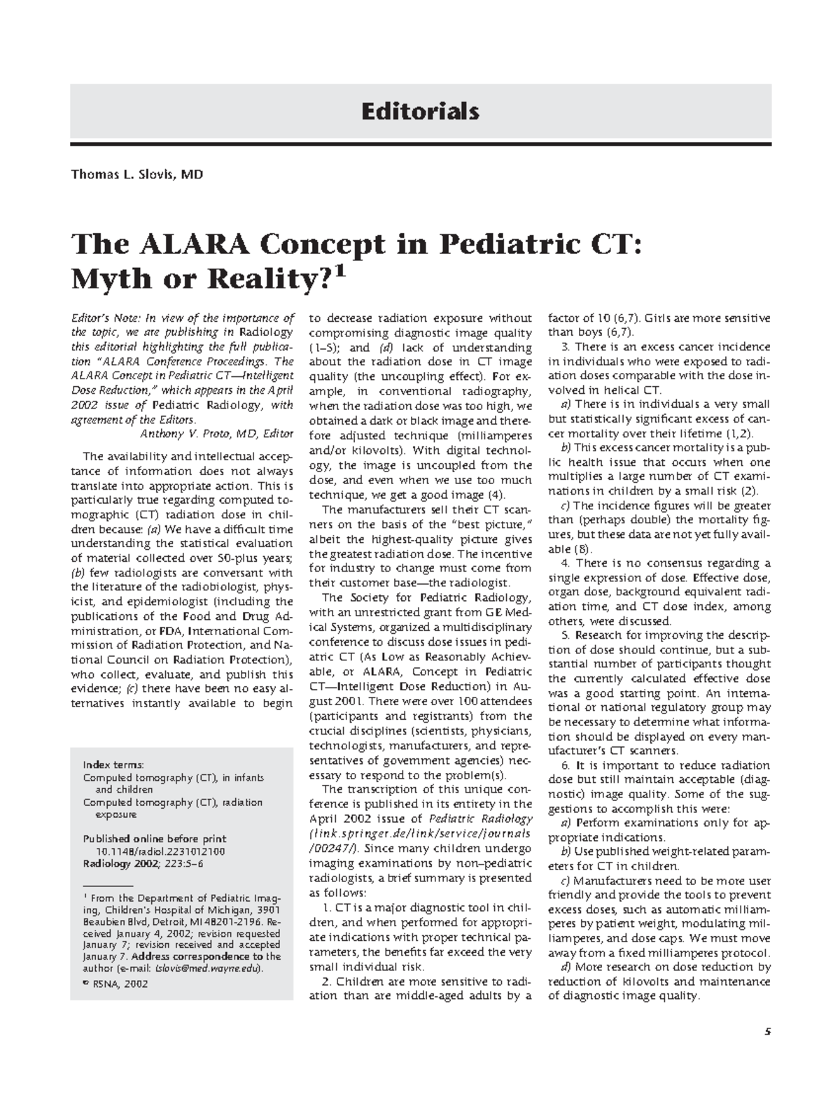 The Alara Concept in Pediatric CT mith or true xray work xray work xray