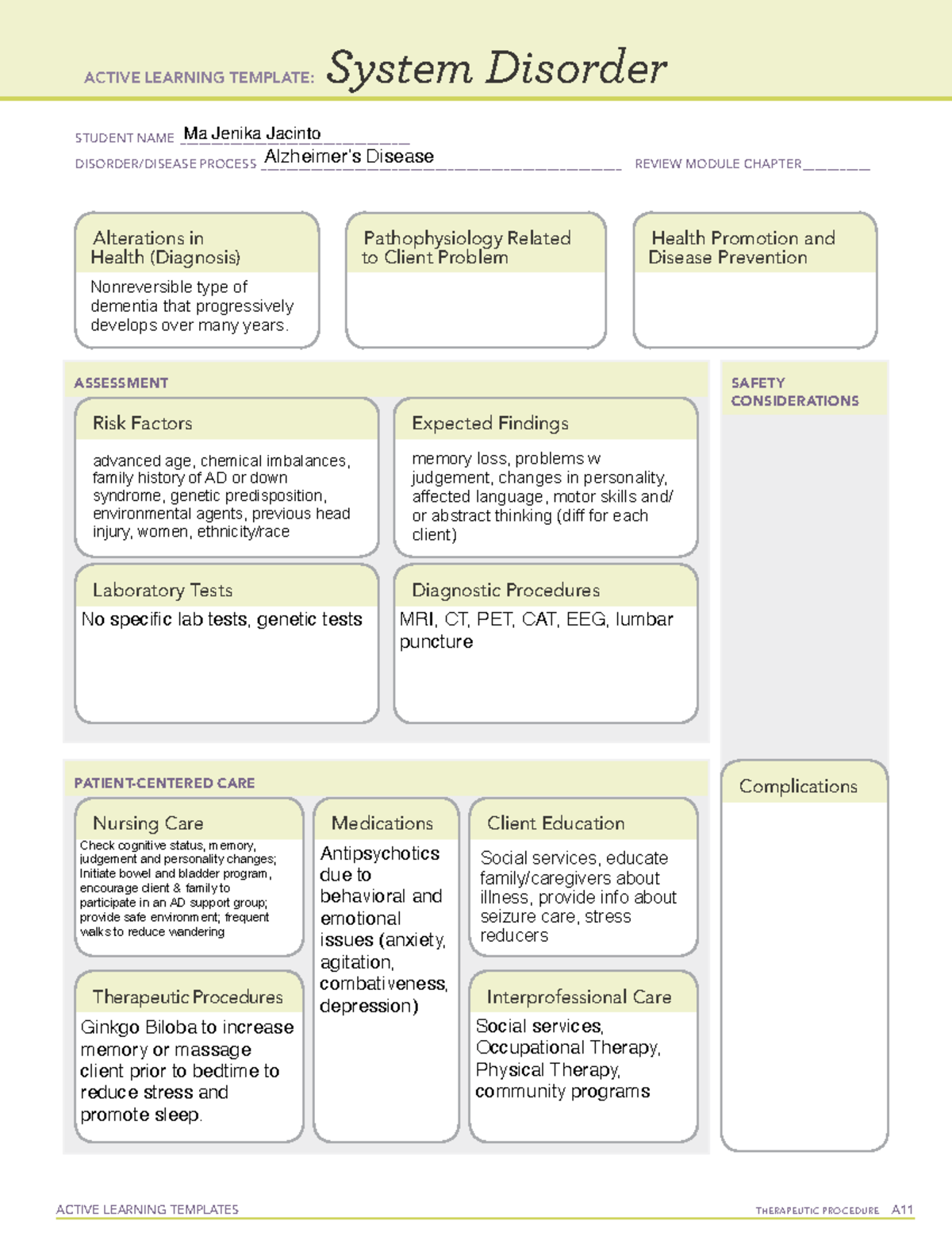 Alzheimers Med ACTIVE LEARNING TEMPLATES THERAPEUTIC PROCEDURE A 