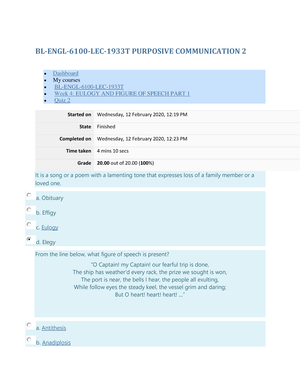 ENGL6100 B Purposive Communication 2 Mid Exam - Marks 50/50. Grade 100 ...