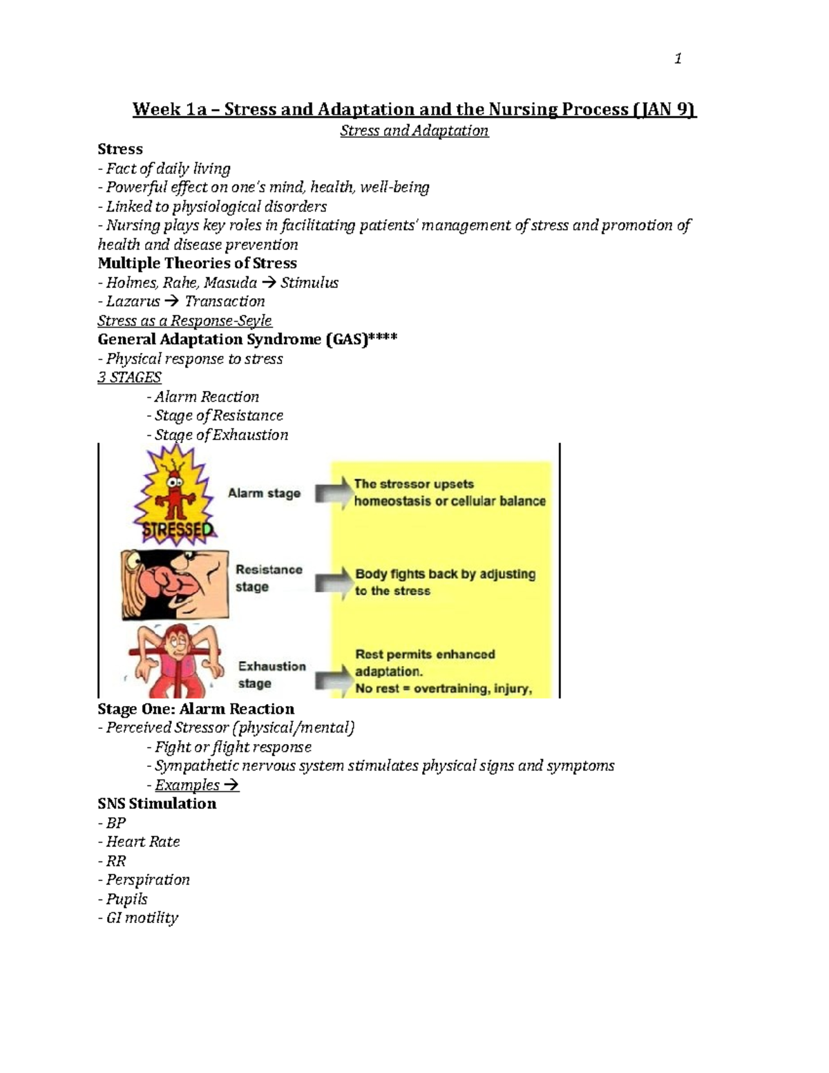 2144 Notes - Week 1a – Stress and Adaptation and the Nursing Process ...
