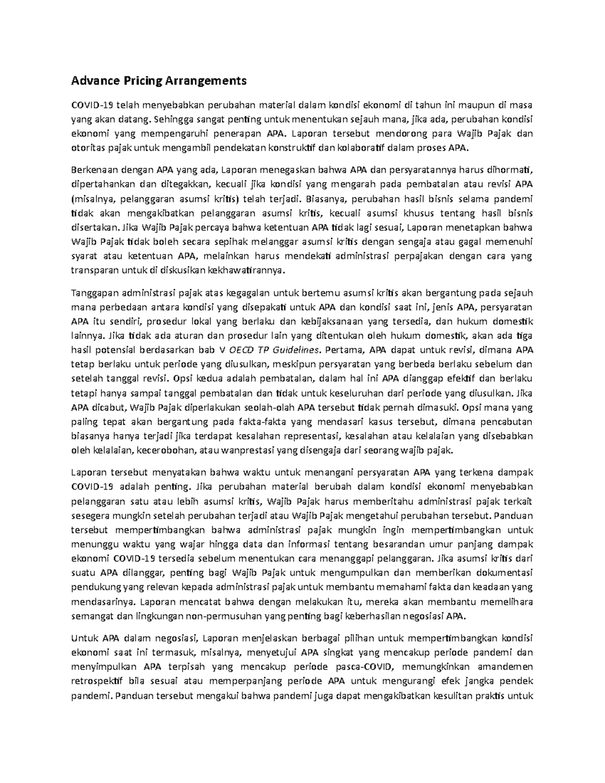 OECD releases guidance on transfer pricing implications of Covid-19 ...