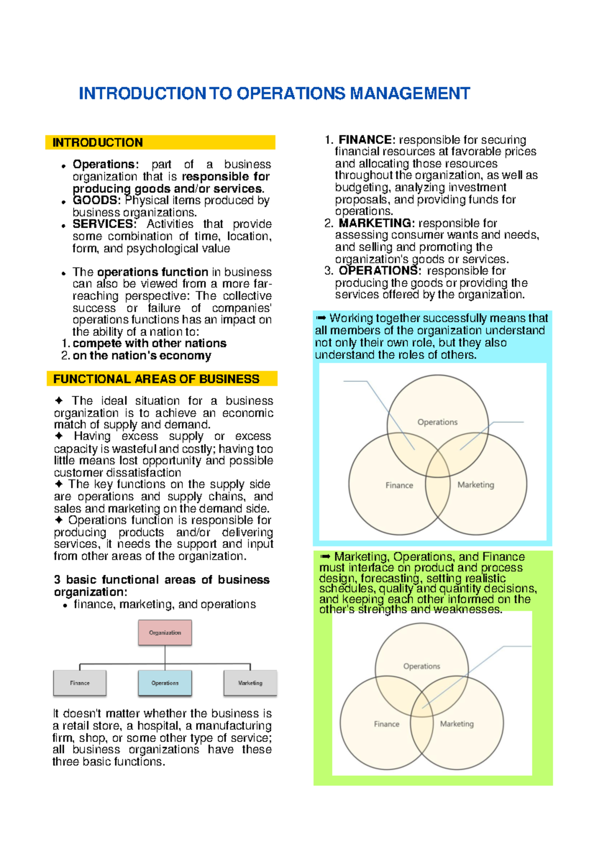 Operations Management Reviewer - INTRODUCTION TO OPERATIONS MANAGEMENT ...