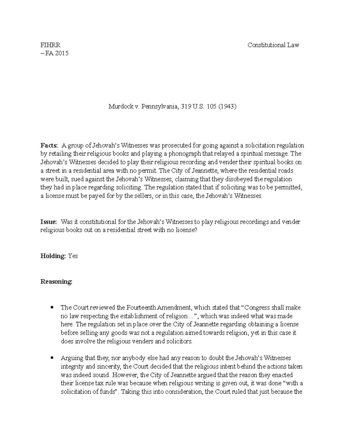 Murdock v. Pennsylvania Fihrr - FIHRR Constitutional Law FA 2015 ...